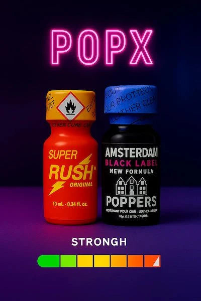 Super Rush 10ml და Amsterdam Black Label 24ml - POP X - ევროპული პოპერსი | სექს - შოპი | Poppers Sex - Toys -