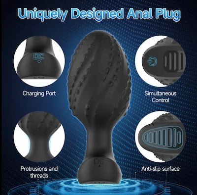Textured Vibrating Anal Plug – 9 Powerful Modes, Enhanced Stimulation | PopX - POP X - ევროპული პოპერსი | სექს - შოპი | Poppers Sex - Toys - 